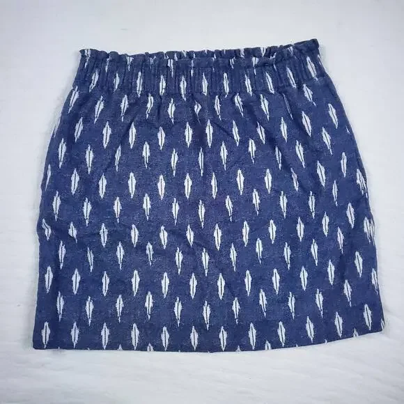 J.Crew Aztec Western Linen Blue Skirt Feather Design Pocket Paper Bag Waist 4 - Picture 8 of 8
